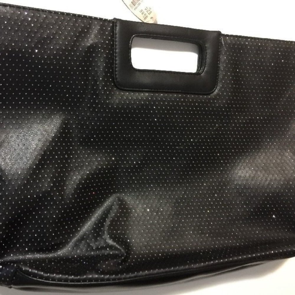 Victoria's Secret Tote Bag Clutch Black Silver Sparkle Dots